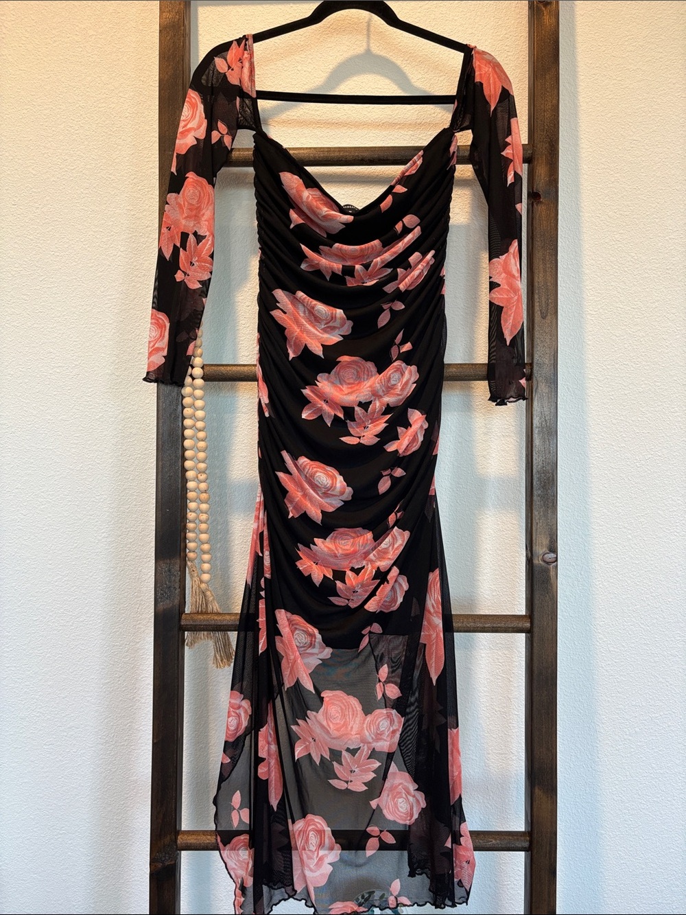 Justify Black Maxi Dress with Pink Rose Print